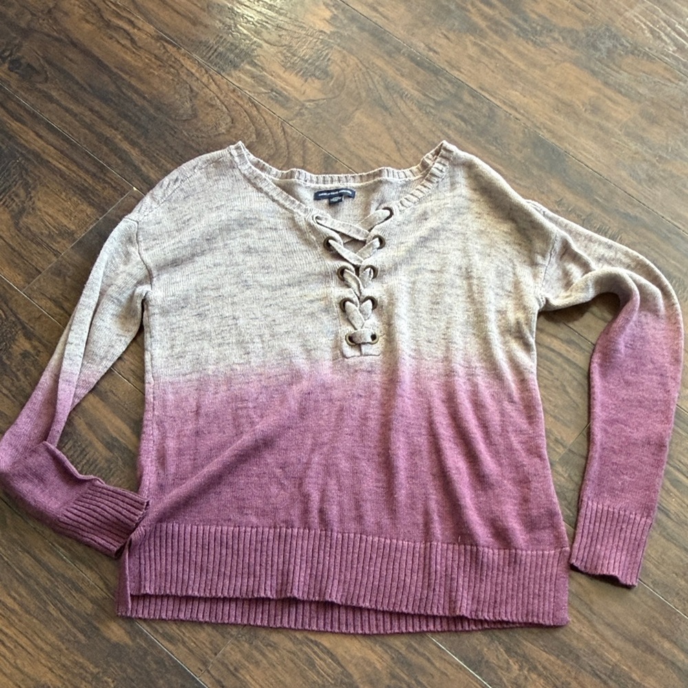 American Eagle Outfitters purple and Tan Lace-Up Sweater
